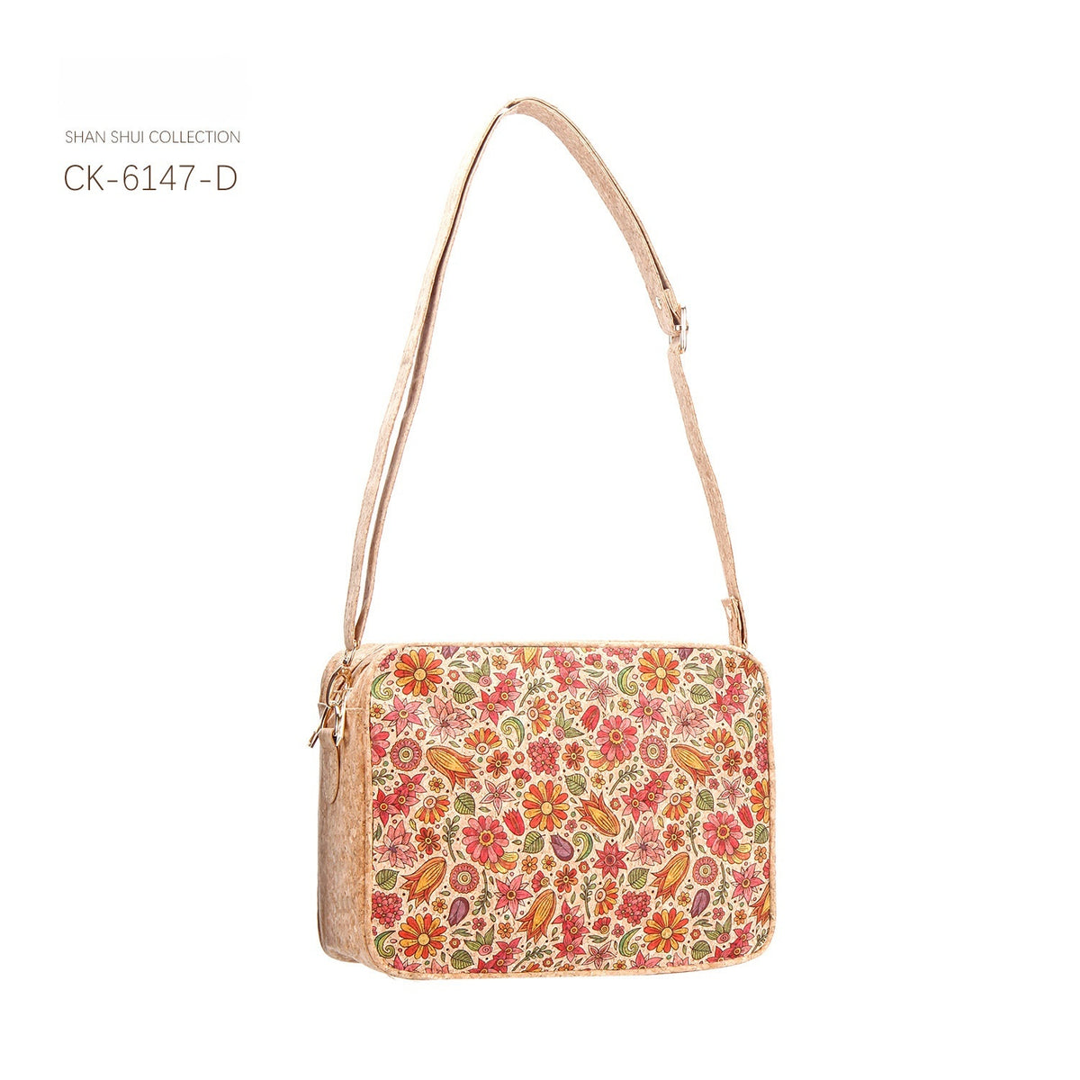 Sac bandoulière en liège imprimé — compartiment zippé