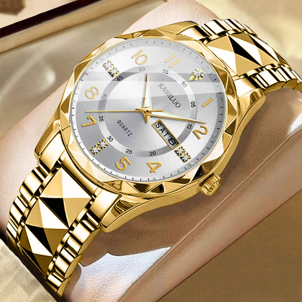 Montre homme à double calendrier et index lumineux