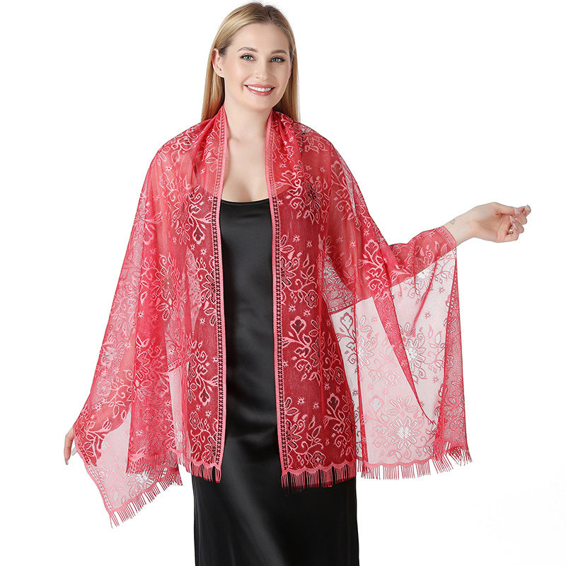 Étole en dentelle tie-dye à motif floral — châle léger, 14 coloris