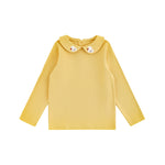 Tee-shirt fille à col Claudine brodé — manches longues — coloris