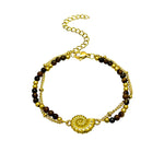 Bracelet femme double rang — coquillage et œil de tigre sur acier