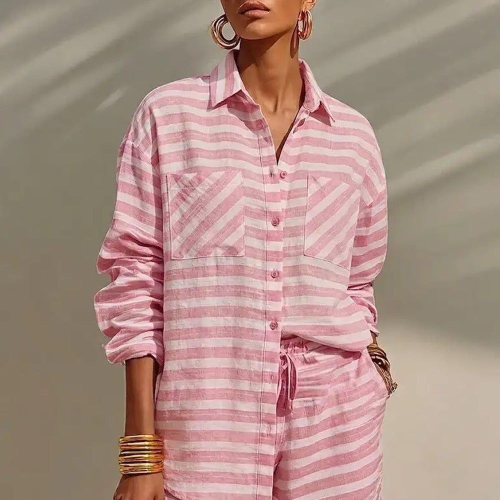 Ensemble chemise ample et short assorti à rayures