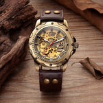 Montre automatique steampunk homme, boîtier bronze à vis apparentes