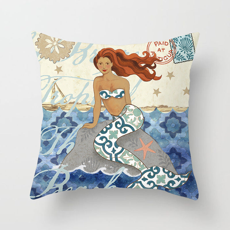 Housse de coussin à motifs marins, esprit méditerranéen — coloris