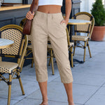 Pantalon femme taille haute à poches plaquées — coloris