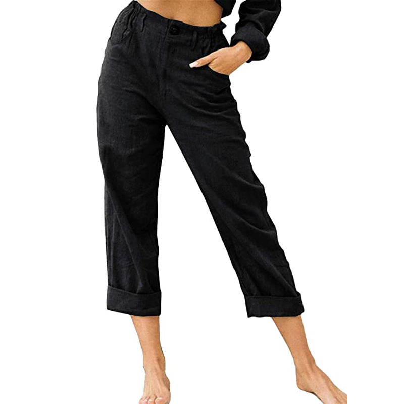 Pantalon femme uni à taille élastique — coupe fluide — coloris