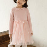 Robe fille à col claudine et jupe en tulle fleuri — manches longues
