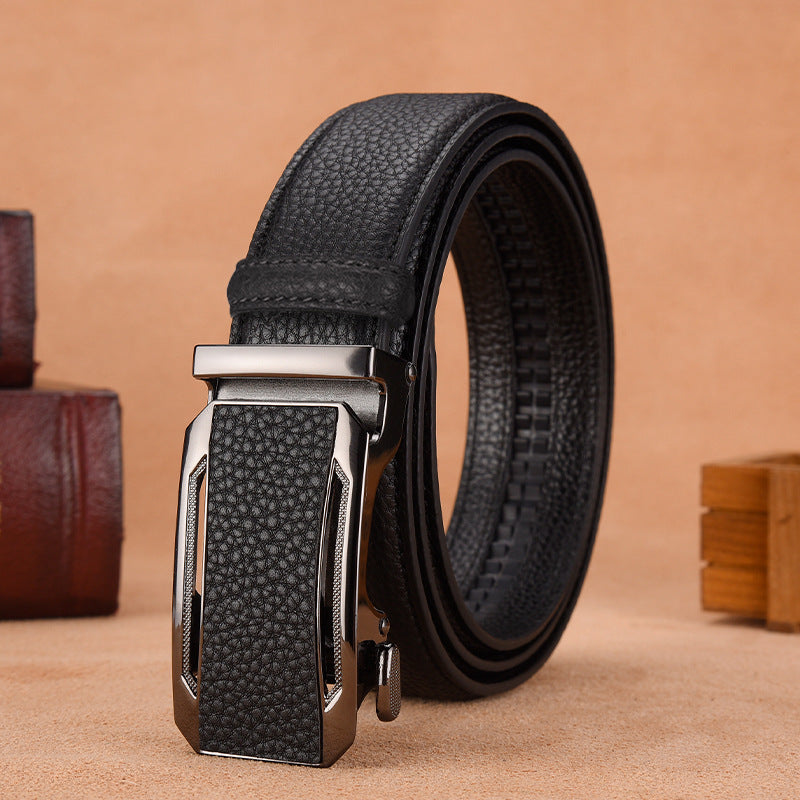 Ceinture homme à boucle automatique pleine, aspect grainé