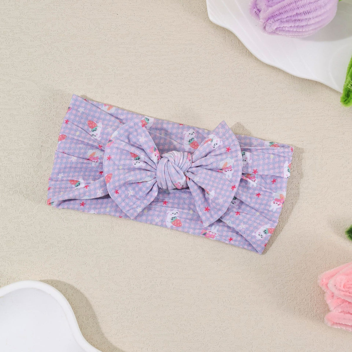 Bandeau bébé à nœud en nylon souple — 16 × 8 cm — coloris