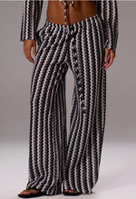 Pantalon de plage en maille crochet ajourée — motif vagues — coloris