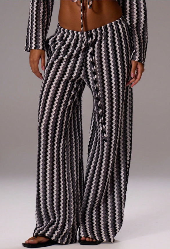 Pantalon de plage en maille crochet ajourée — motif vagues — coloris