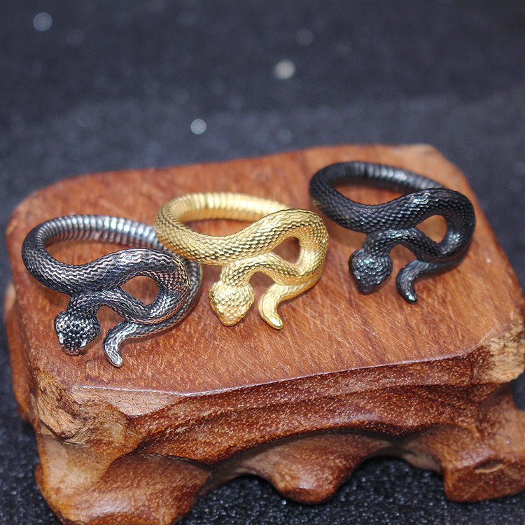 Bague homme serpent en acier inoxydable — enroulement sur le doigt