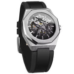 Montre automatique homme à boîtier octogonal et bracelet caoutchouc