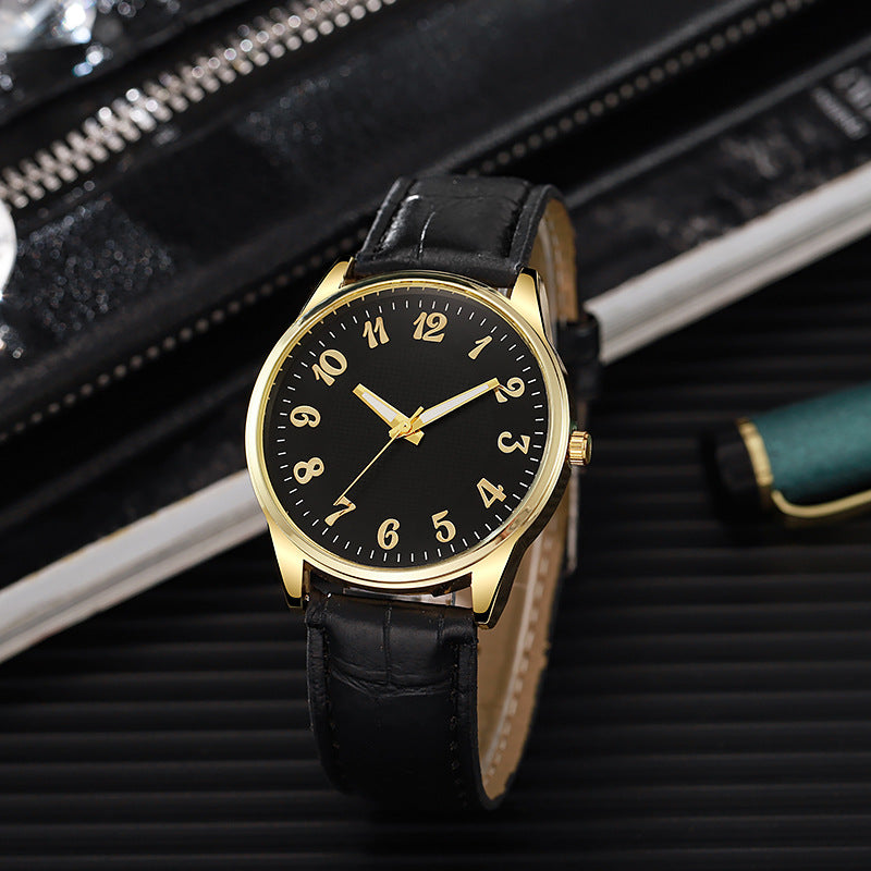 Montre homme classique dorée à bracelet cuir