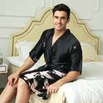 Robe de chambre mi-longue satinée à motif imprimé