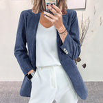 Blazer en velours côtelé sans boutons — coupe longue ajustée