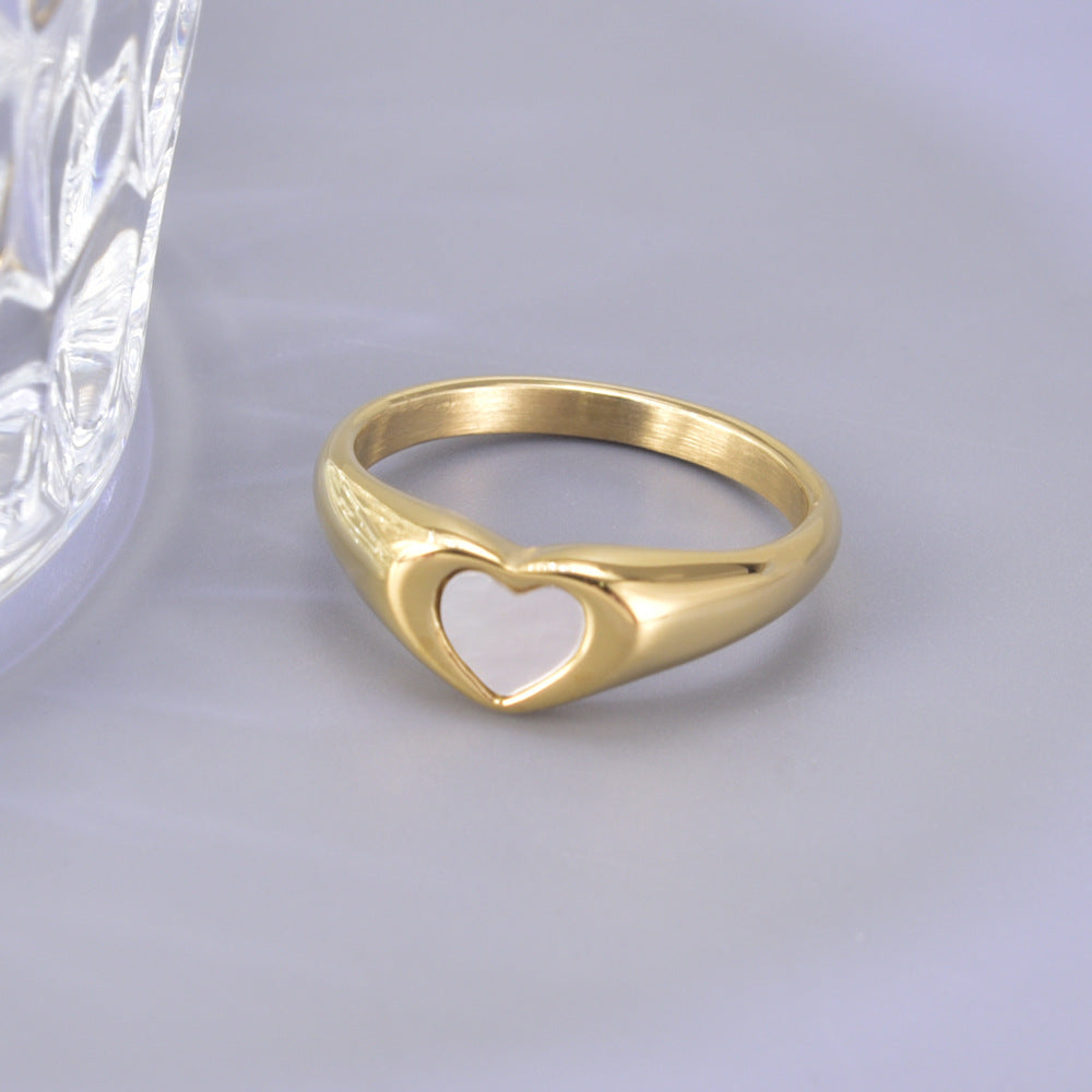 Bague anneau fin en acier titane doré — ligne rétro