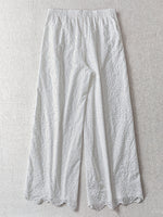 Pantalon large en broderie anglaise — blanc, ourlet festonné