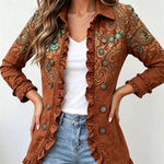 Veste cintrée à volants et motifs placés — rouille — coloris