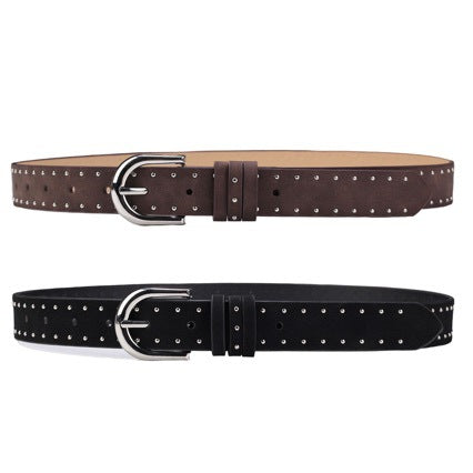 Ceinture femme cloutée à boucle argentée