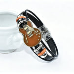 Bracelet homme en cuir véritable motif guitare — boucle en a — coloris
