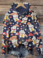Sweat à capuche léger à imprimé japonais — baleine, chats, v — coloris