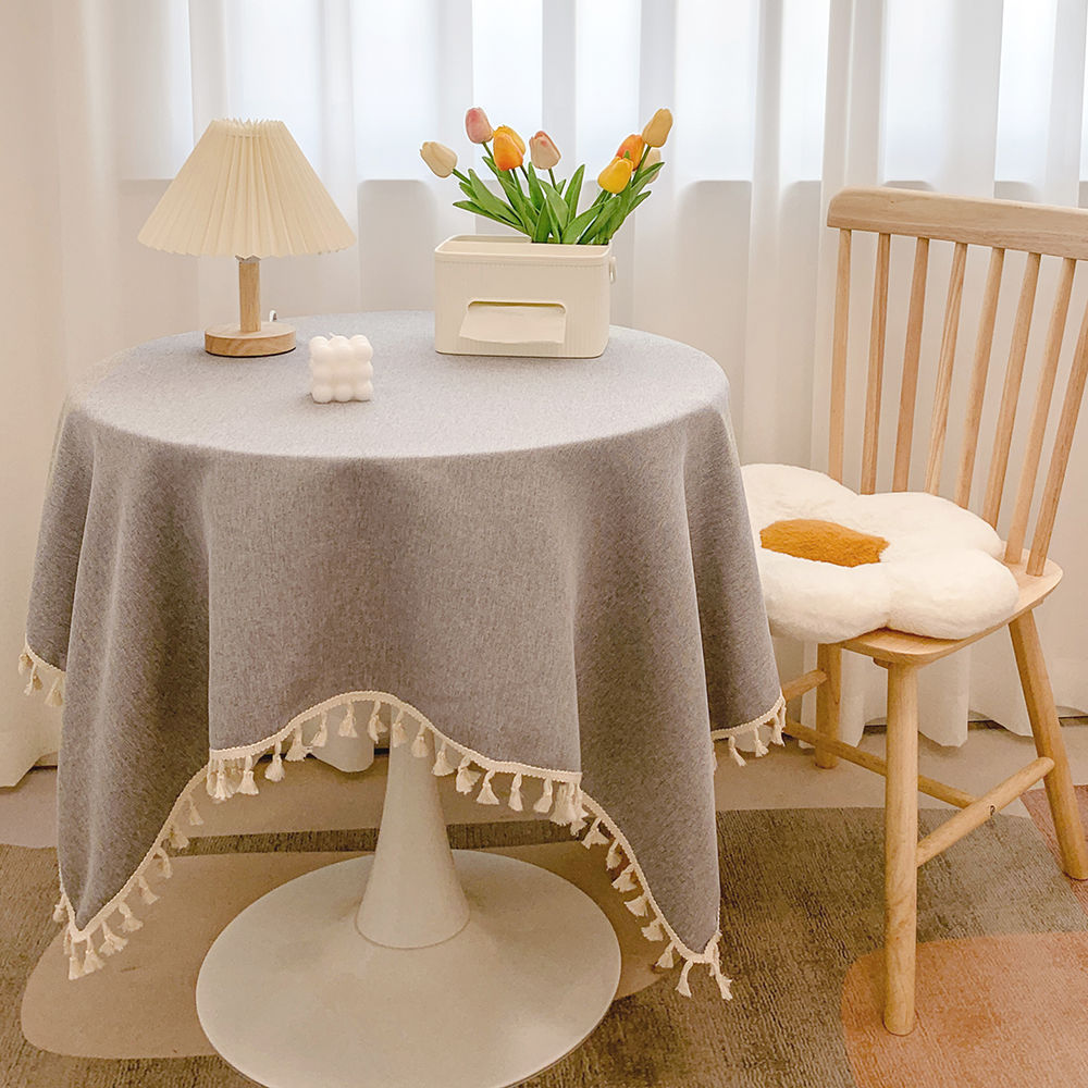 Nappe en coton-lin à pompons, tombé souple — coloris