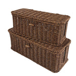 Panier de rangement à couvercle, effet rotin tressé