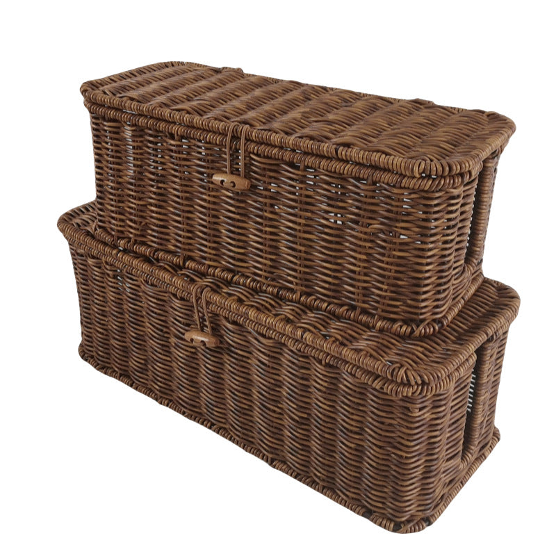 Panier de rangement à couvercle, effet rotin tressé