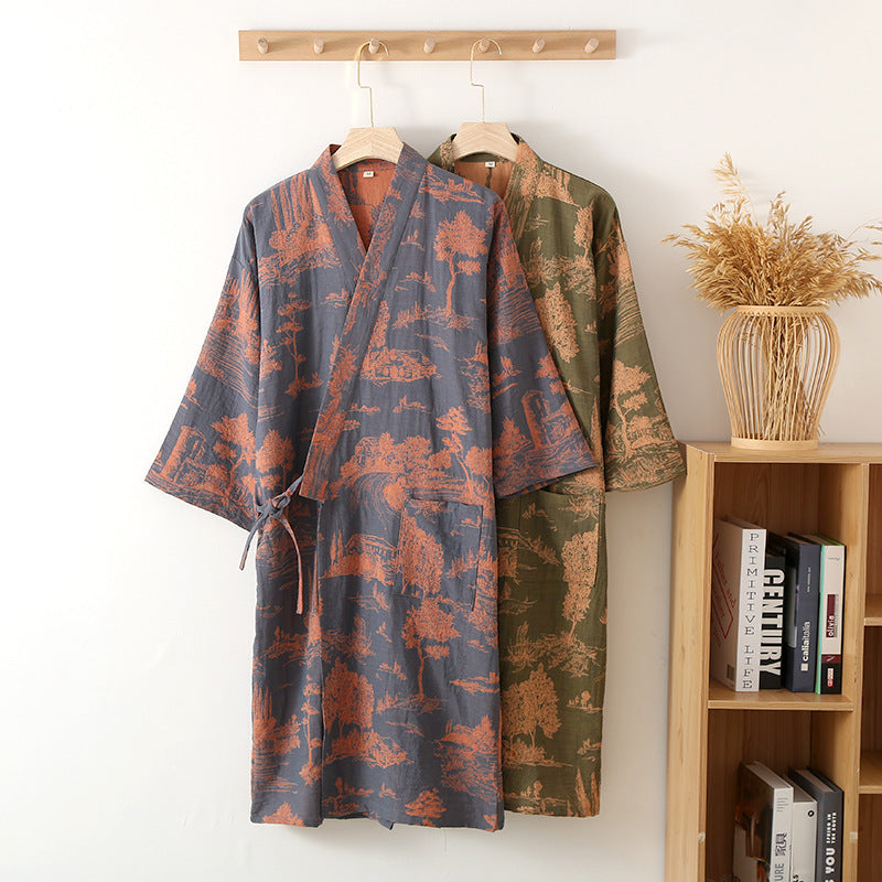 Peignoir kimono long en gaze de coton