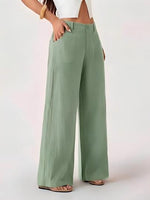 Pantalon large aspect coton-lin à poches plaquées