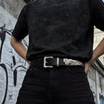 Ceinture mixte à boucle et embout ciselés, ligne western