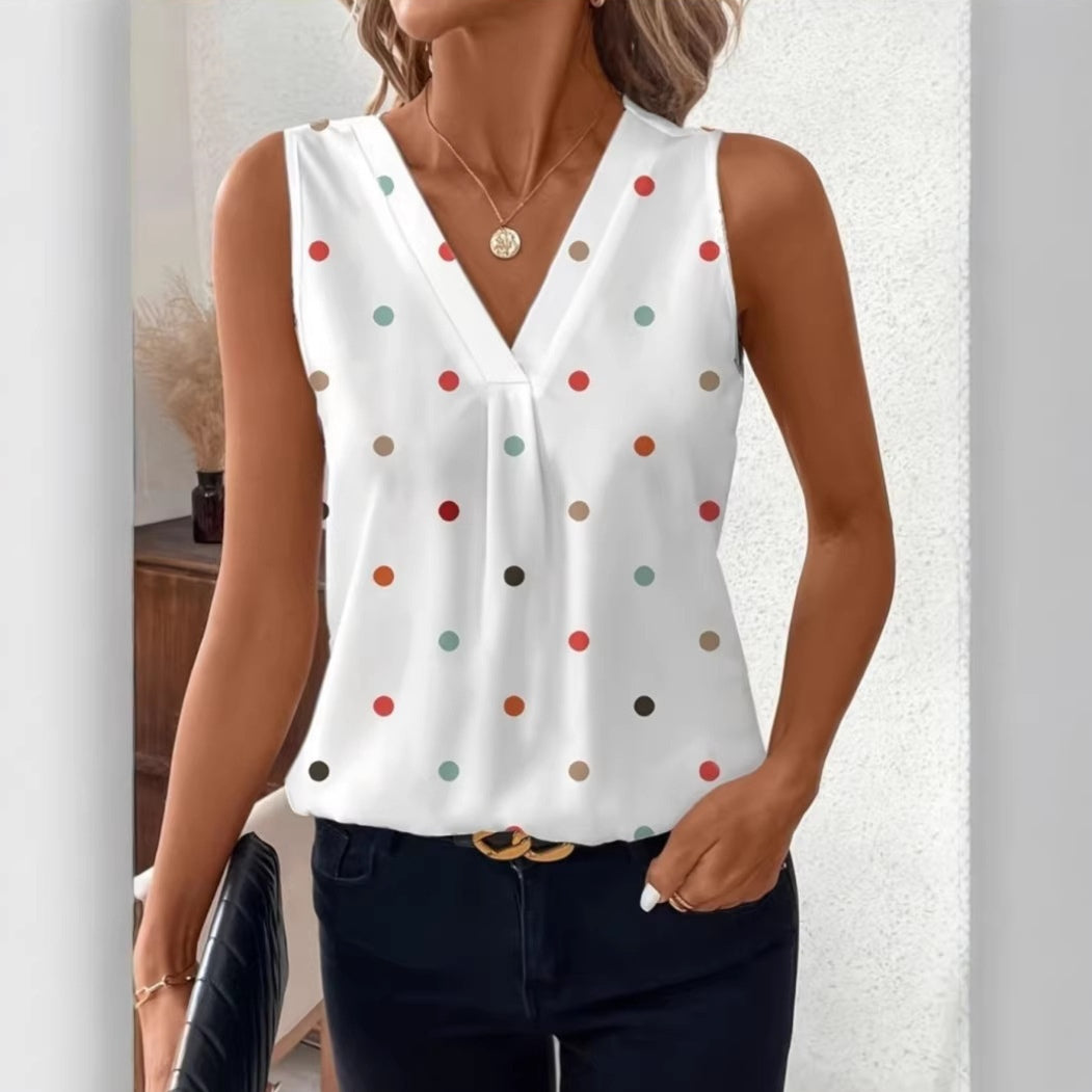 Débardeur fluide à col V et pois multicolores — blanc