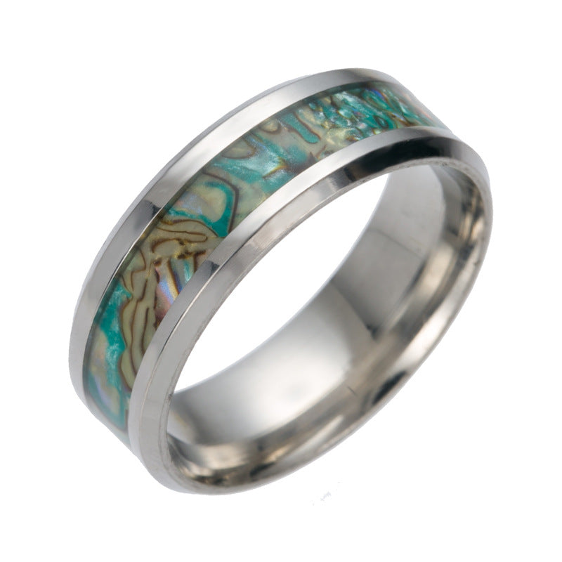 Bague homme sertie de nacre — acier titane, 16 finitions