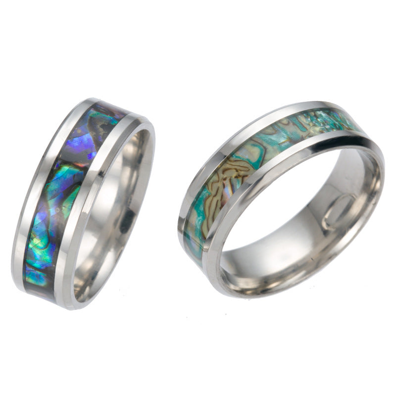 Bague homme sertie de nacre — acier titane, 16 finitions
