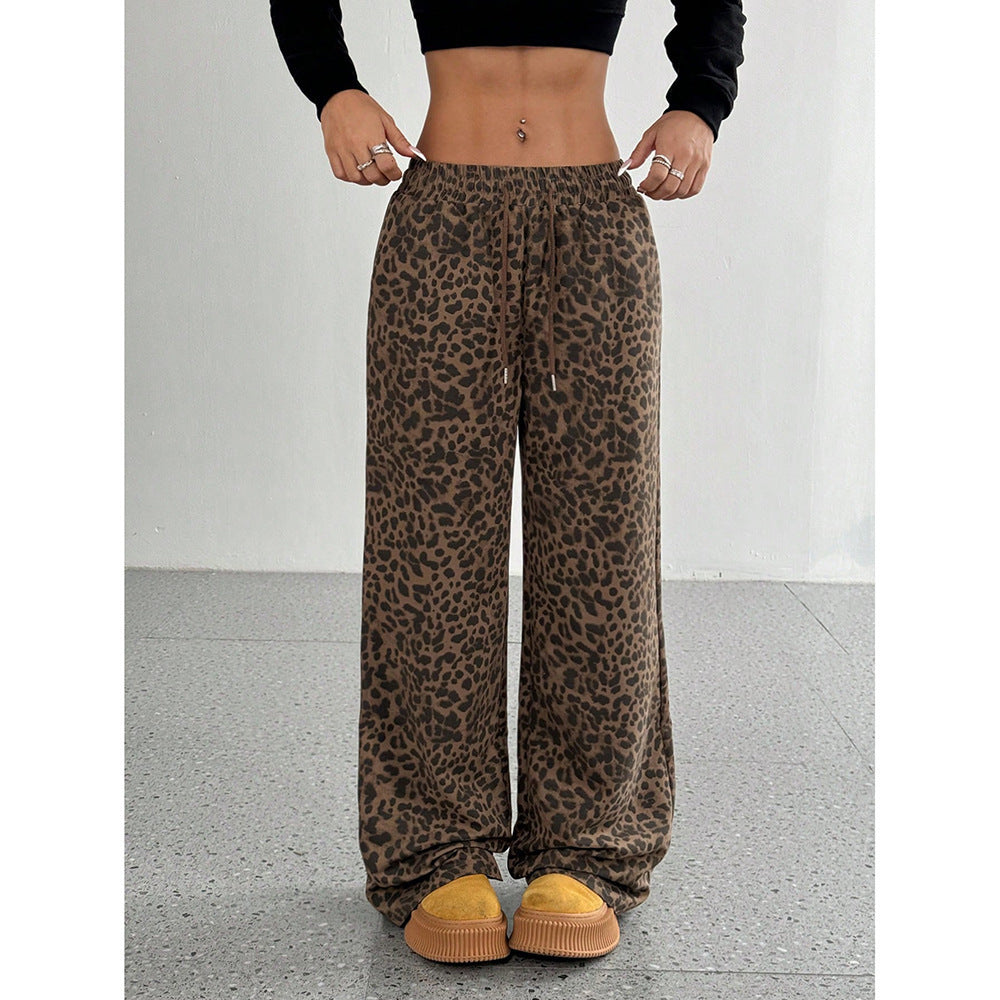Pantalon large à imprimé léopard, taille élastiquée