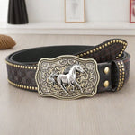 Ceinture homme en cuir clouté — gravure western, boucle appa — coloris