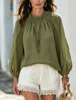 Blouse à manches lanternes, encolure à lien