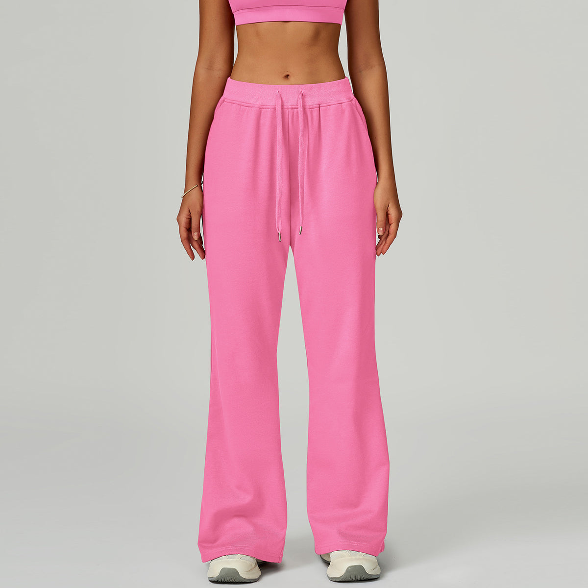 Pantalon droit en molleton, cordon et poches