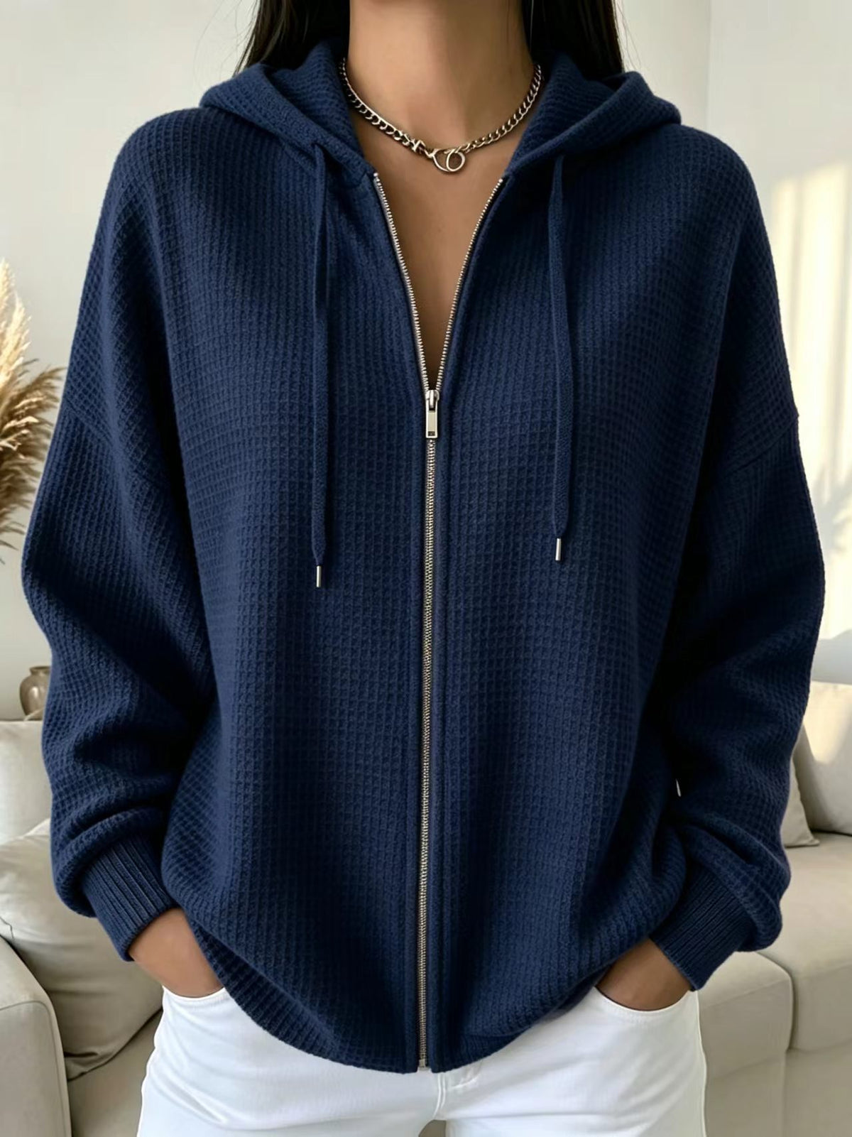 Gilet zippé à capuche en maille gaufrée — coloris