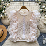 Top en dentelle à volants d’organza, taille unique — coloris
