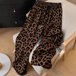 Pantalon large à imprimé léopard — taille élastique à cordon