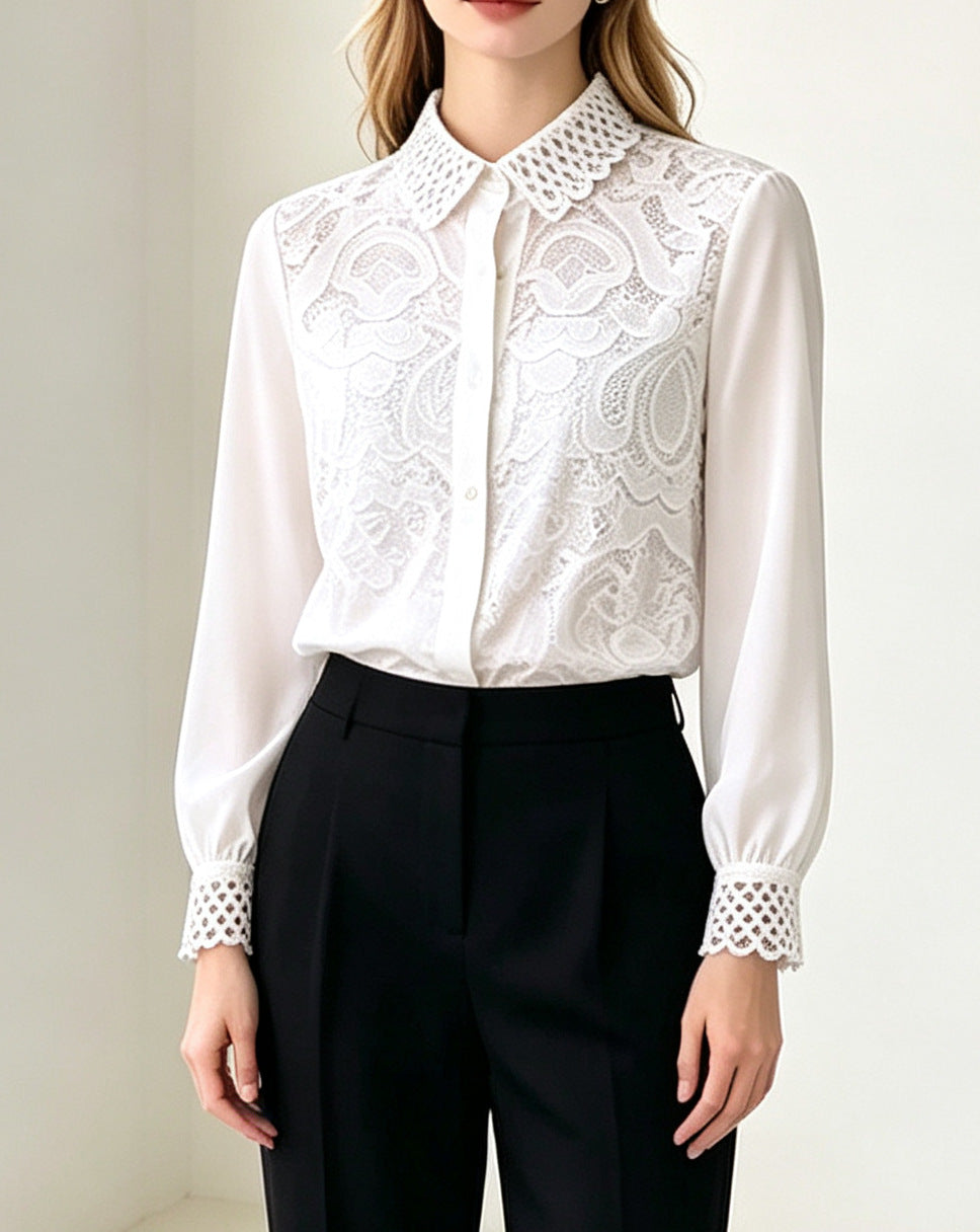 Chemise à empiècement de dentelle au crochet