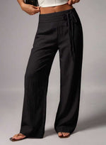 Pantalon large taille haute, ceinture à nouer — coloris