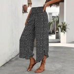 Pantalon large à pois, ourlet volanté
