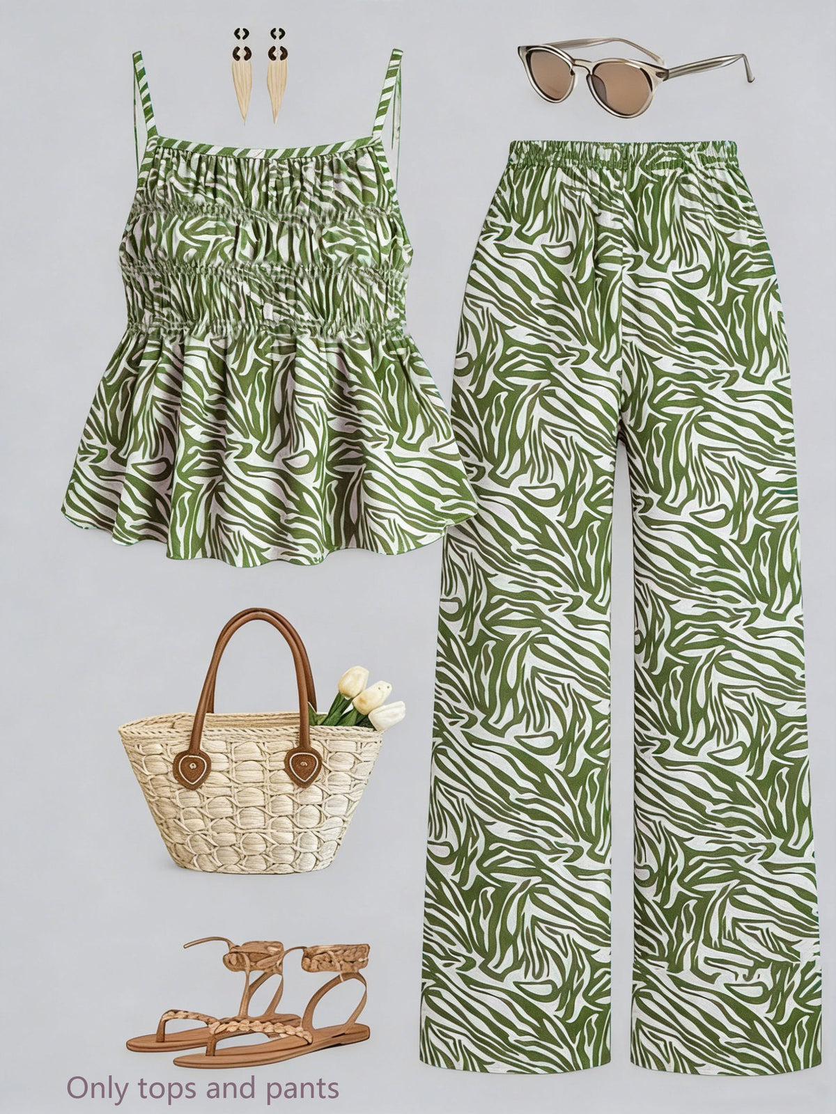 Ensemble 2 pièces — caraco froncé et pantalon large — coloris