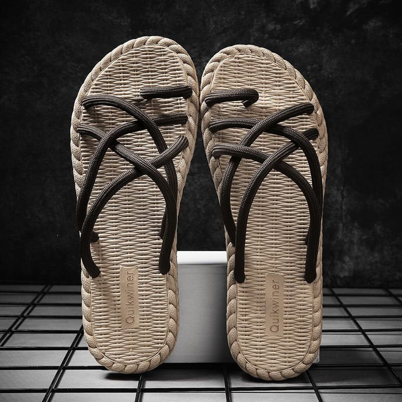 Tongs homme à dessus tressé — semelle crantée — coloris