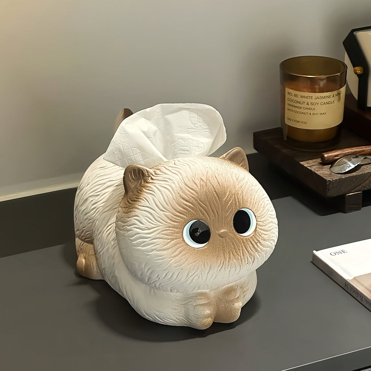 Boîte à mouchoirs chat, à poser sur une table
