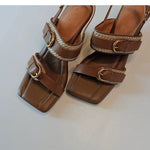 Sandales compensées à bout carré en microfibre