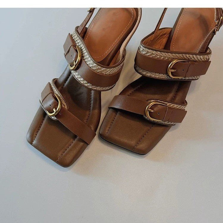 Sandales compensées à bout carré en microfibre